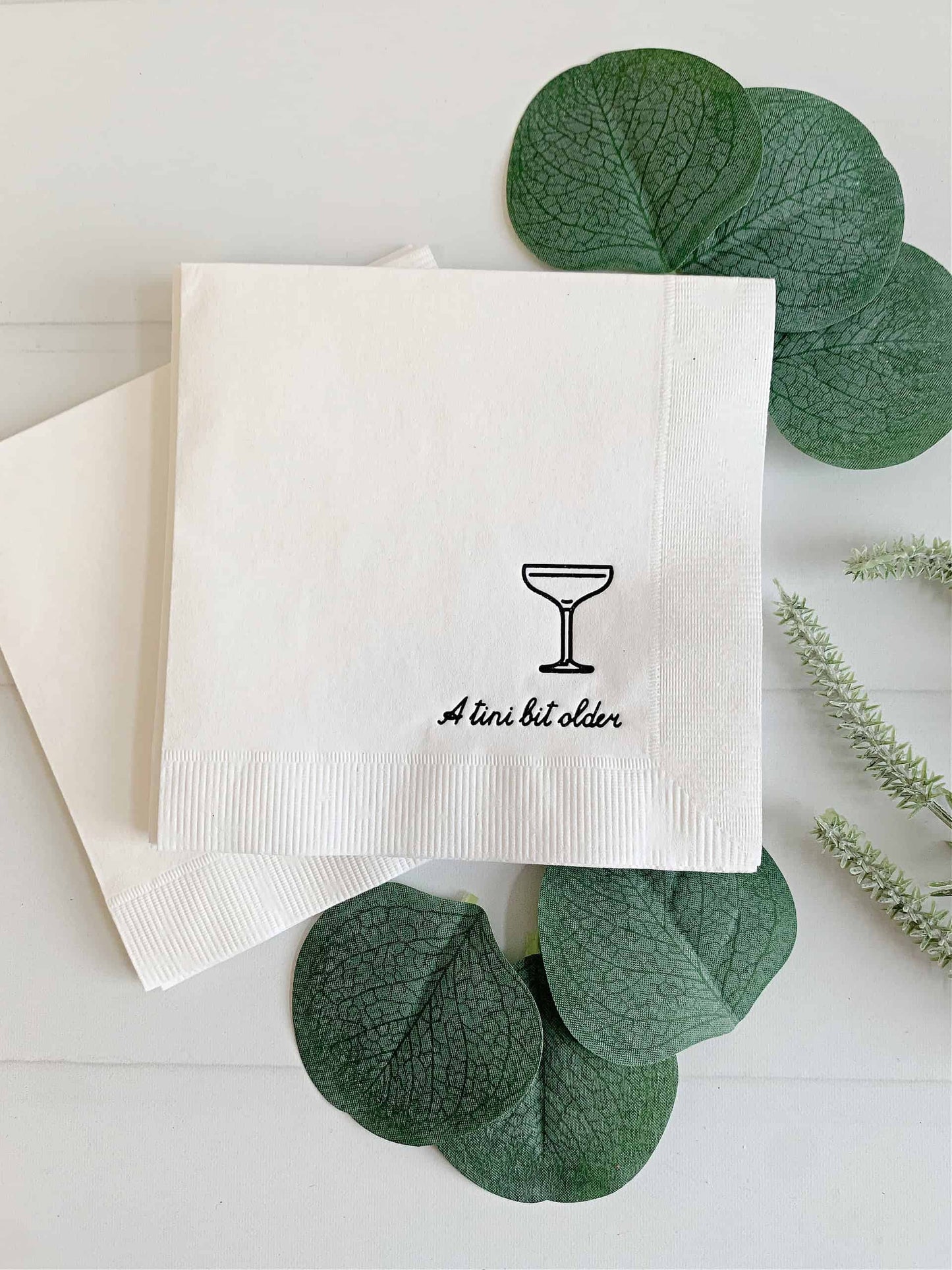 Just a Tini Bit Older Birthday Martini Napkins - Black on White Coup Glass