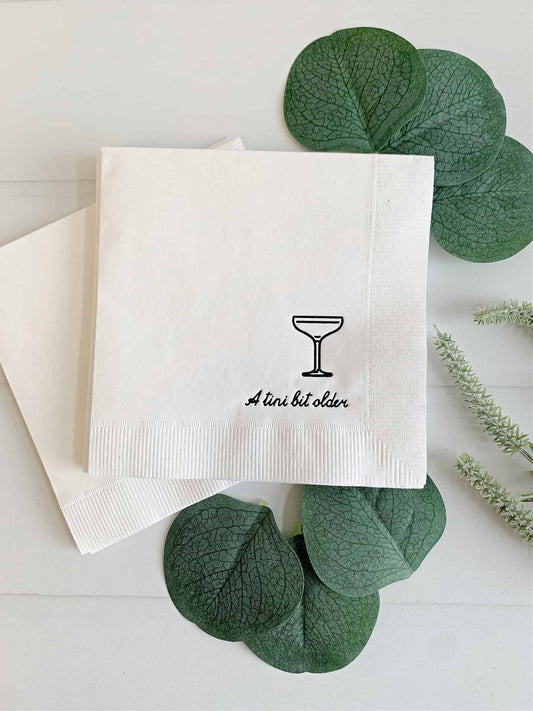 Just a Tini Bit Older Birthday Martini Napkins - Black on White Coup Glass