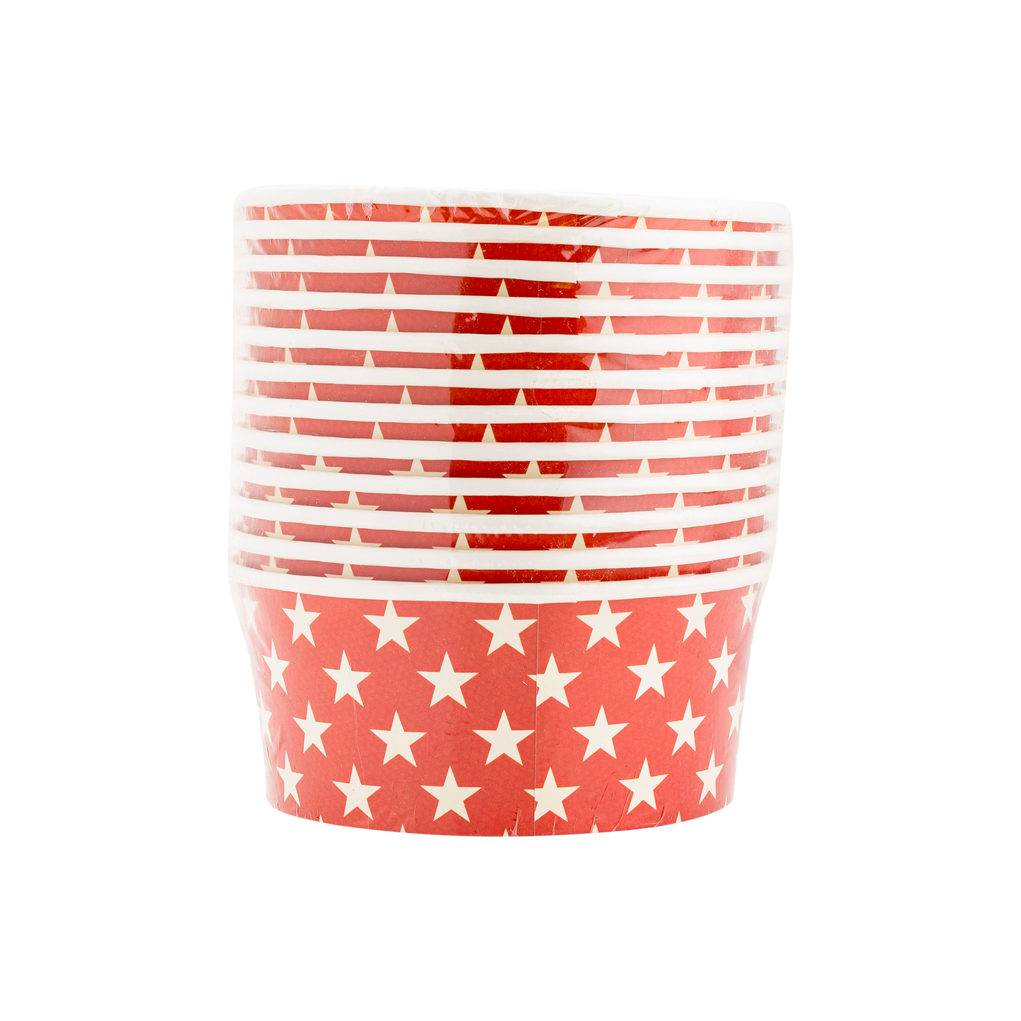 Red and white patterned cup with star design on a white background