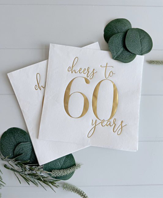 Cheers to 60 Years Luncheon Napkins - Gold Foil - 60th Birthday Party Supplies