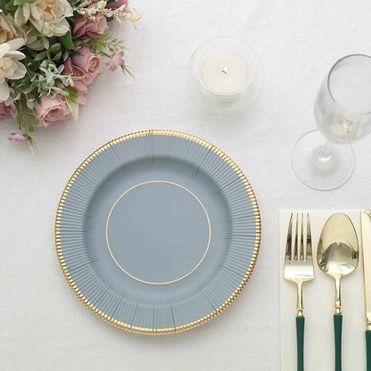 Dusty Blue Gold Rim Paper Dessert Plates