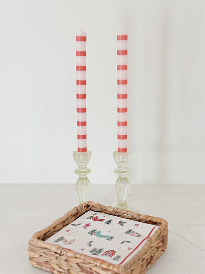 Single Red and White Striped Taper Candle