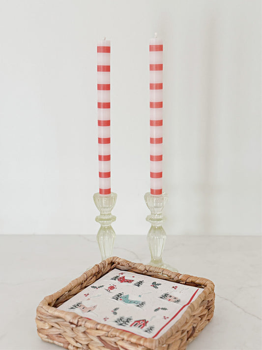 Single Red and White Striped Taper Candle