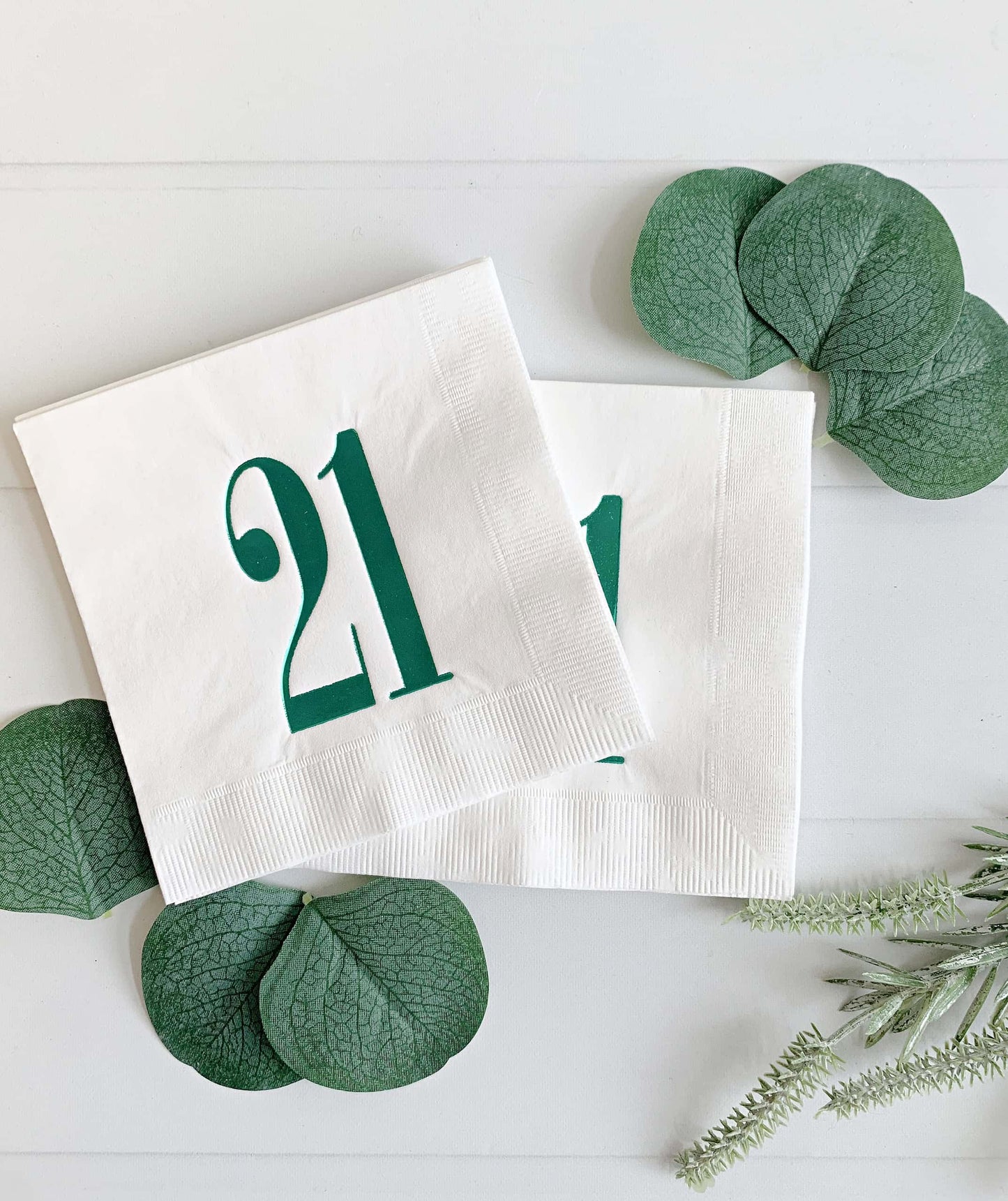 21st Birthday Napkins - Green and White