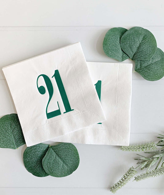 21st Birthday Napkins - Green and White