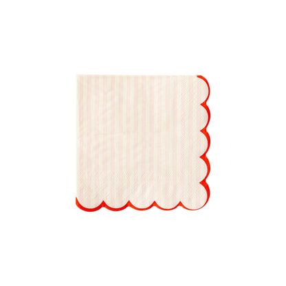 Pink Striped Scalloped Cocktail Napkins