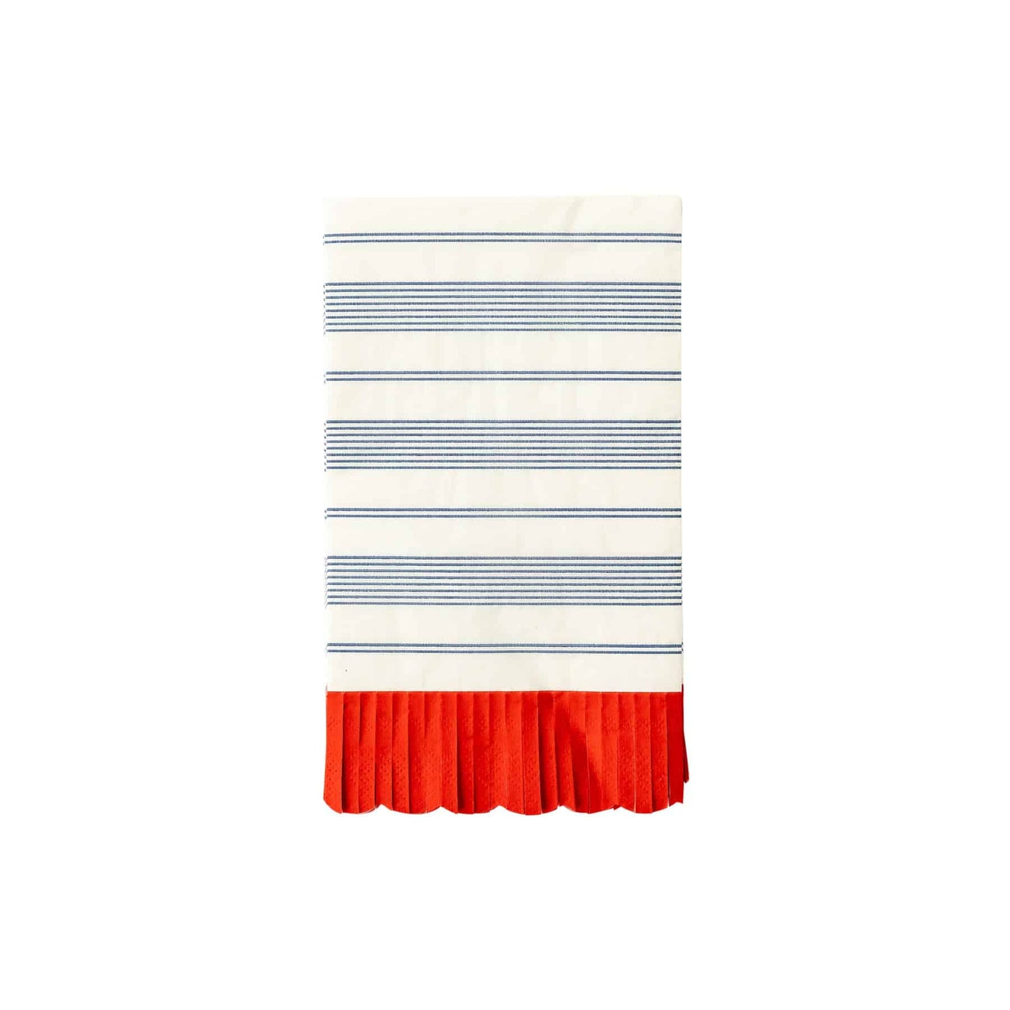 Blue Striped Scallop Dinner Napkin with Red Fringe