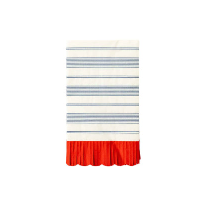 Blue Striped Scallop Dinner Napkin with Red Fringe