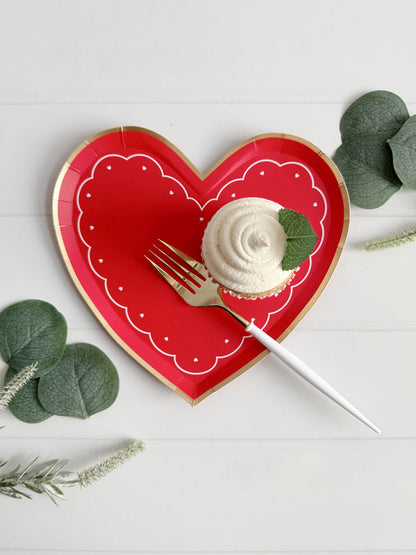 Red Heart Paper Plates - Valentine's Day Dessert Plates Set of 8