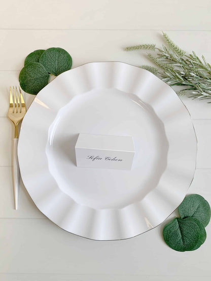 11" White with Gold Edge Hard Plastic Dinner Plate