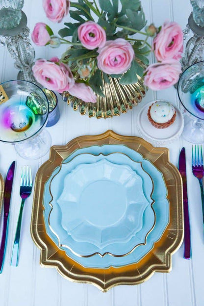 Light Blue Dinner Plates with Gold Edge