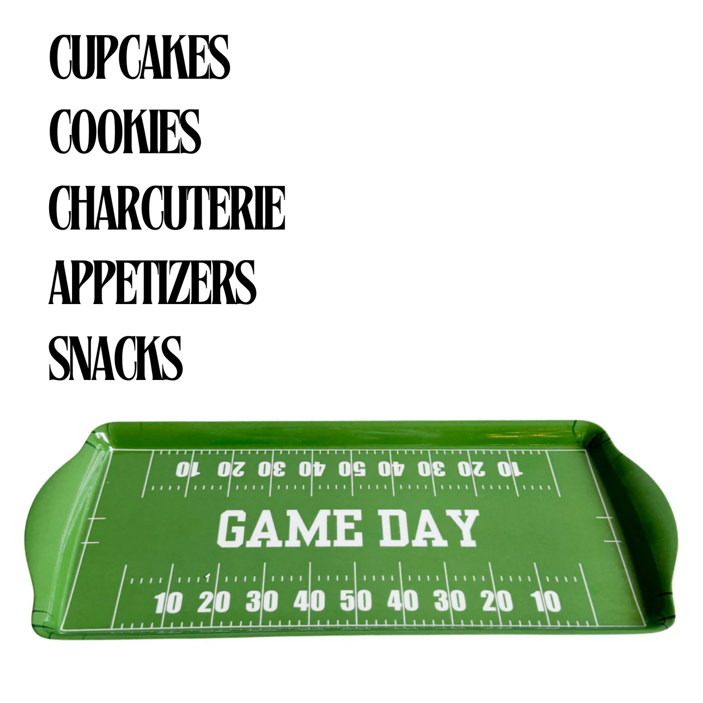 Green Football Game Day Melamine Serving Tray — Appetizer & Tailgate Platter