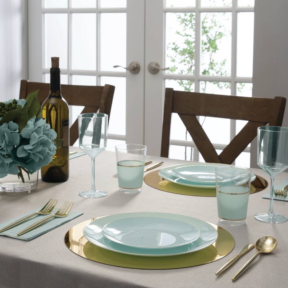 Mint Green Plastic Plates with Gold Rim 7.5" - Premium Appetizer Dessert Plates 10 Pack