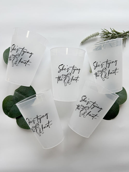 She's Tying the Knot Frosted Cups  - Black on 12 Ounce Plastic Cups