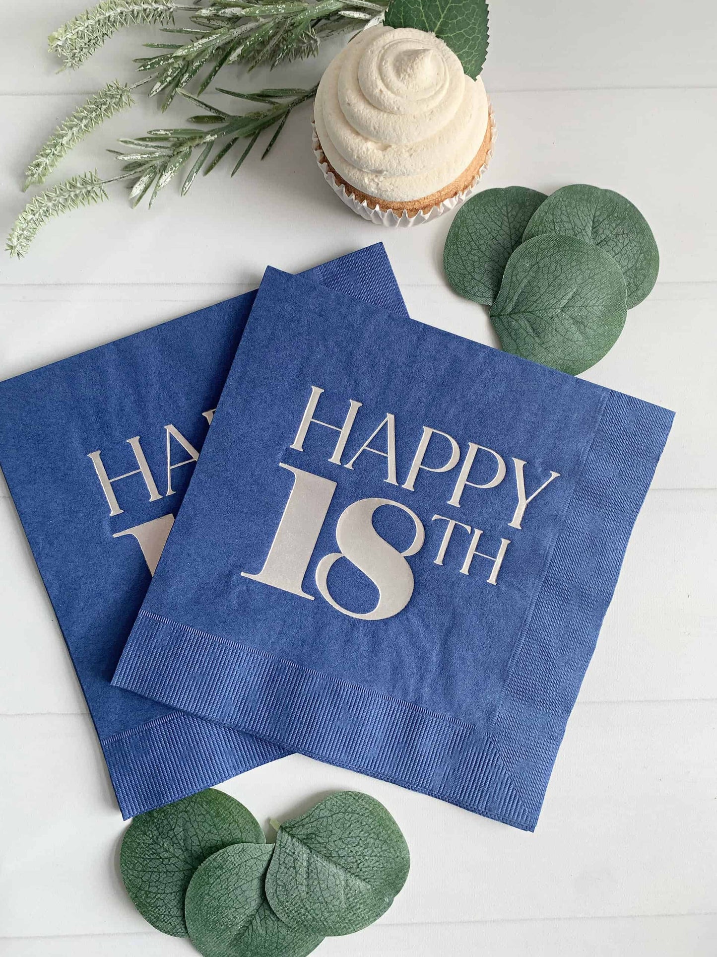 Happy 18th Birthday Napkins - Silver on Navy