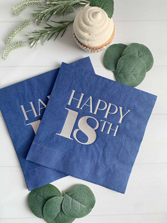 Happy 18th Birthday Napkins - Silver on Navy