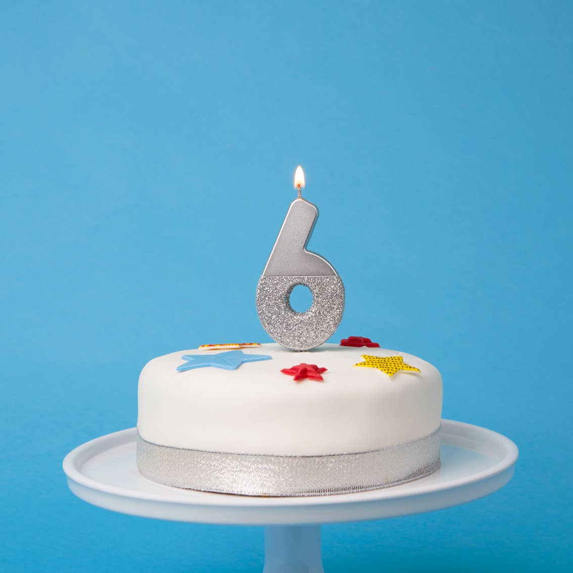 Number 6 Birthday Candle - Silver Glitter | Cake Topper