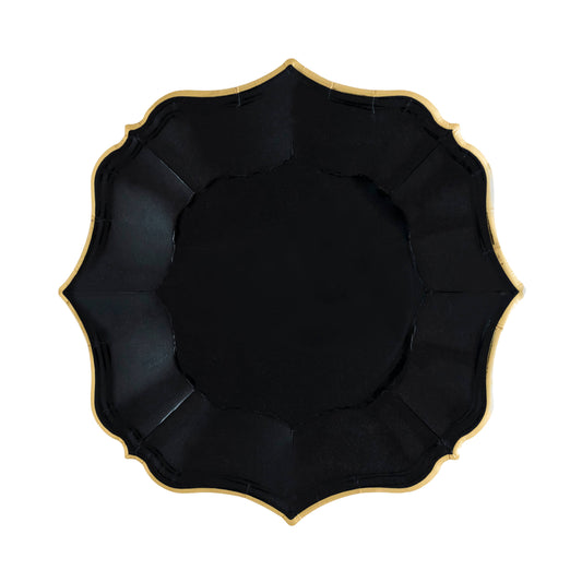 Black Scalloped Dessert Plates - Paper