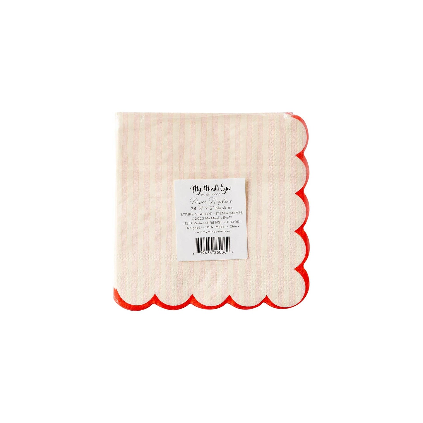 Pink Striped Scalloped Cocktail Napkins