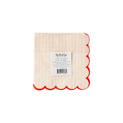 Pink Striped Scalloped Cocktail Napkins