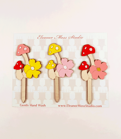 Red Mushroom and Flower Cake Topper