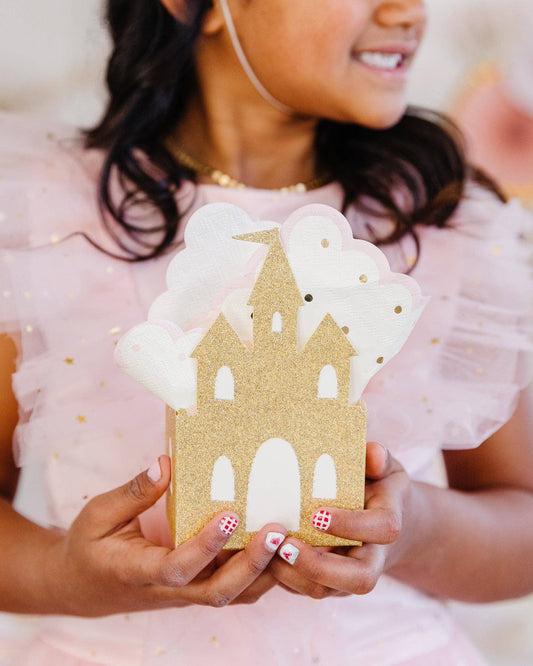 Princess Castle Favor Boxes with Gold Glitter | 6" Tall | Set of 8 | Fairy Tale Party