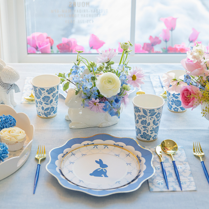 Bunny Party Plates: Blue and Gold Dessert Plates
