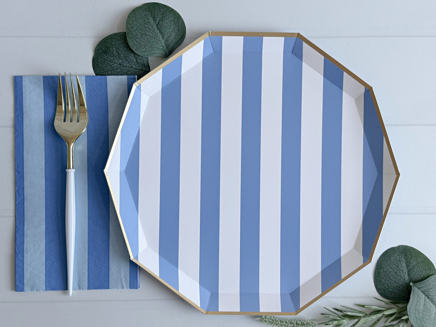 Periwinkle Blue Cabana Striped Paper Plates