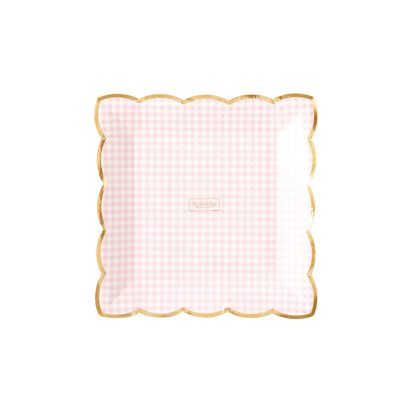 Pink Gingham Scalloped Plates - Gold Edges