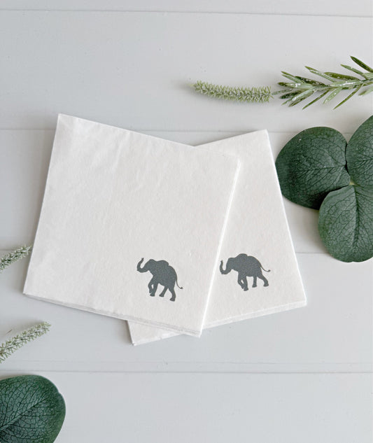 Elephant Safari Cocktail Napkins - Grey White Baby Shower Birthday Jungle Animal Party
