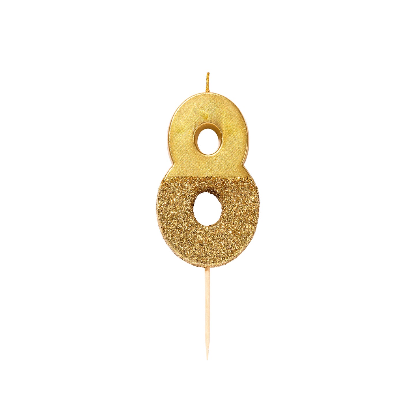 Gold Glitter Number 8 Birthday Candle - 8th Birthday Cake Topper