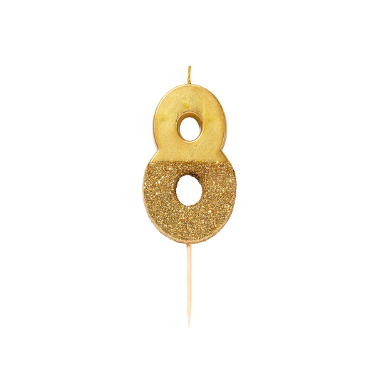 Gold Glitter Number 8 Birthday Candle - 8th Birthday Cake Topper
