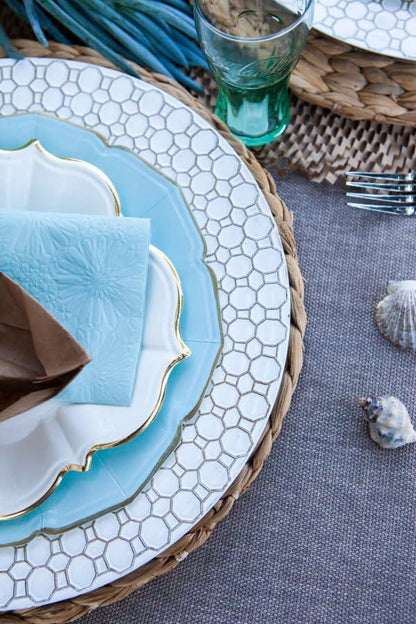 Light Blue Dinner Plates with Gold Edge
