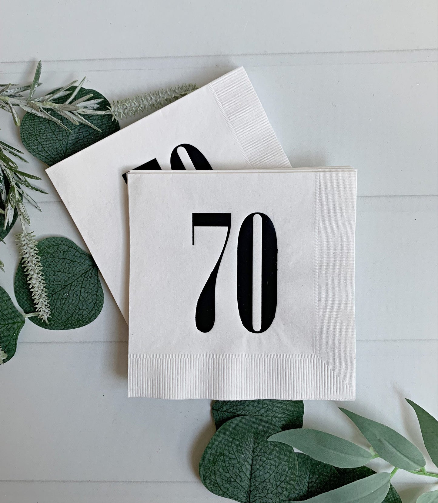 70th Birthday Cocktail Napkins - White & Black