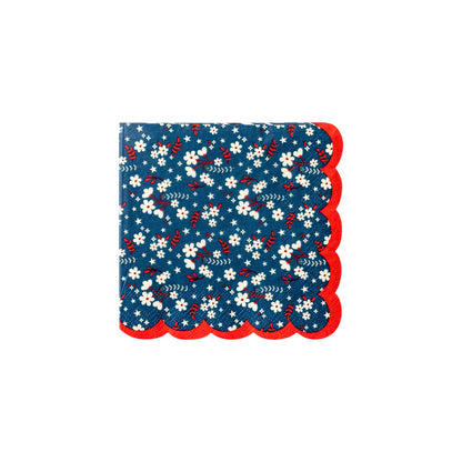 Liberty Blue Floral Scallop Cocktail Napkin