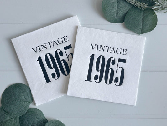 Vintage 1965 Cocktail Napkins Black & White - 60th Birthday Party Decor
