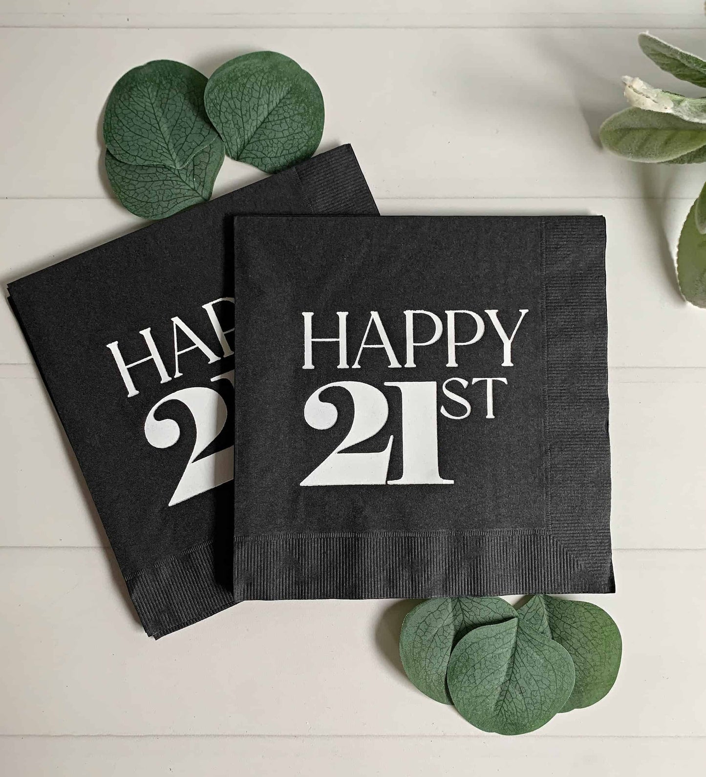 Happy 21st Birthday Napkins - Black & White