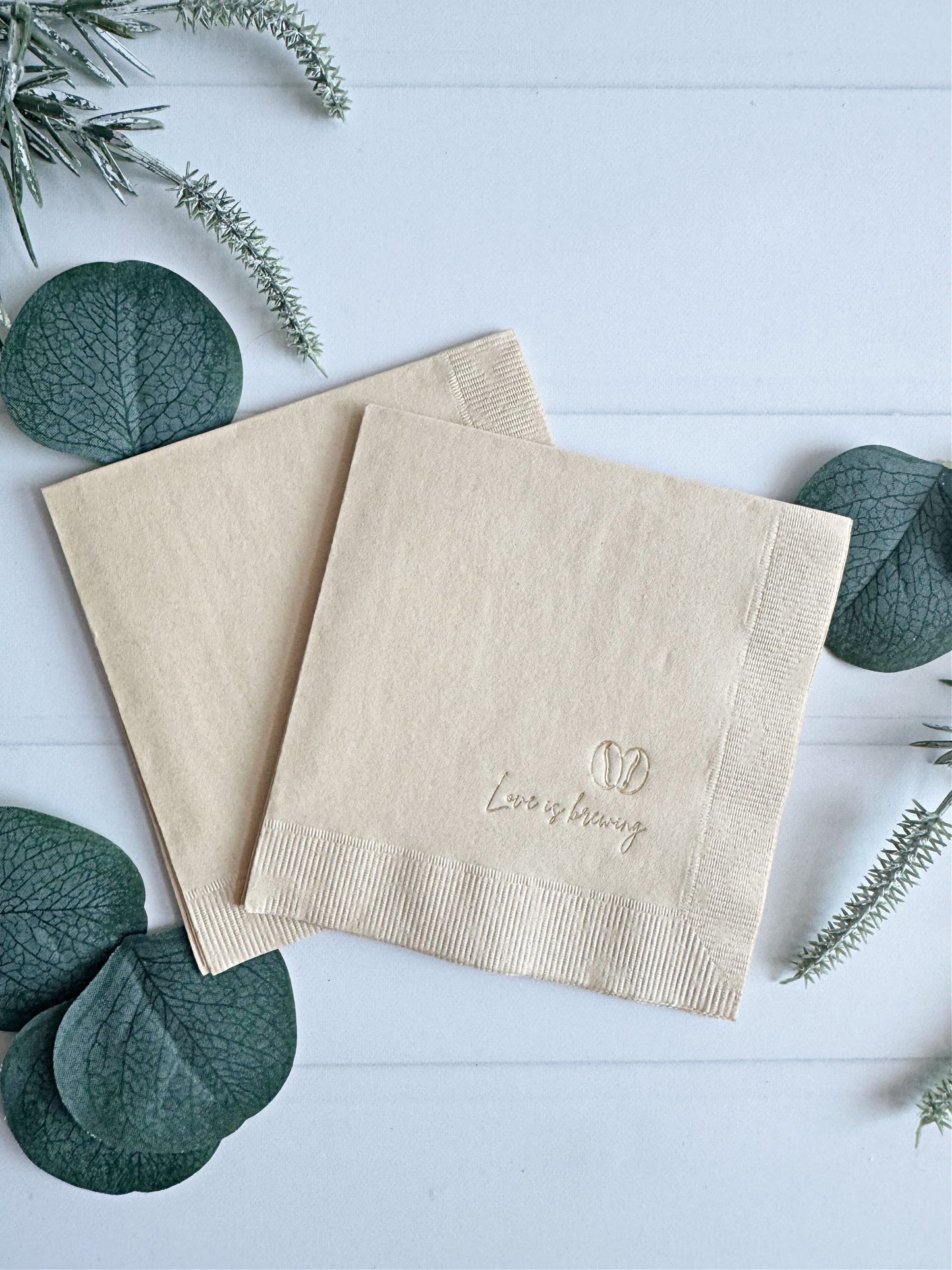 Love is Brewing Cocktail Napkins - Coffee Bridal Shower & Wedding Party Supplies