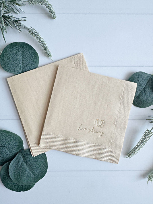 Love is Brewing Cocktail Napkins - Coffee Bridal Shower & Wedding Party Supplies