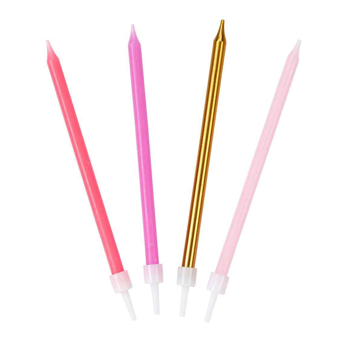 Blush Pink Lavender Gold Birthday Candles - Tall Skinny Candles | 16 Pack