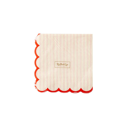 Pink Striped Scalloped Cocktail Napkins