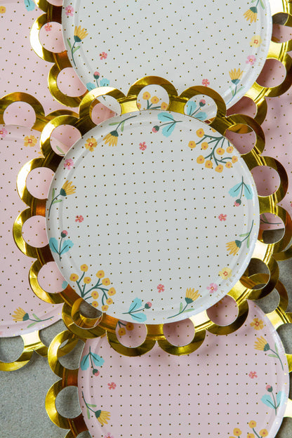 Tea Party Dessert Plates - Pink & Beige