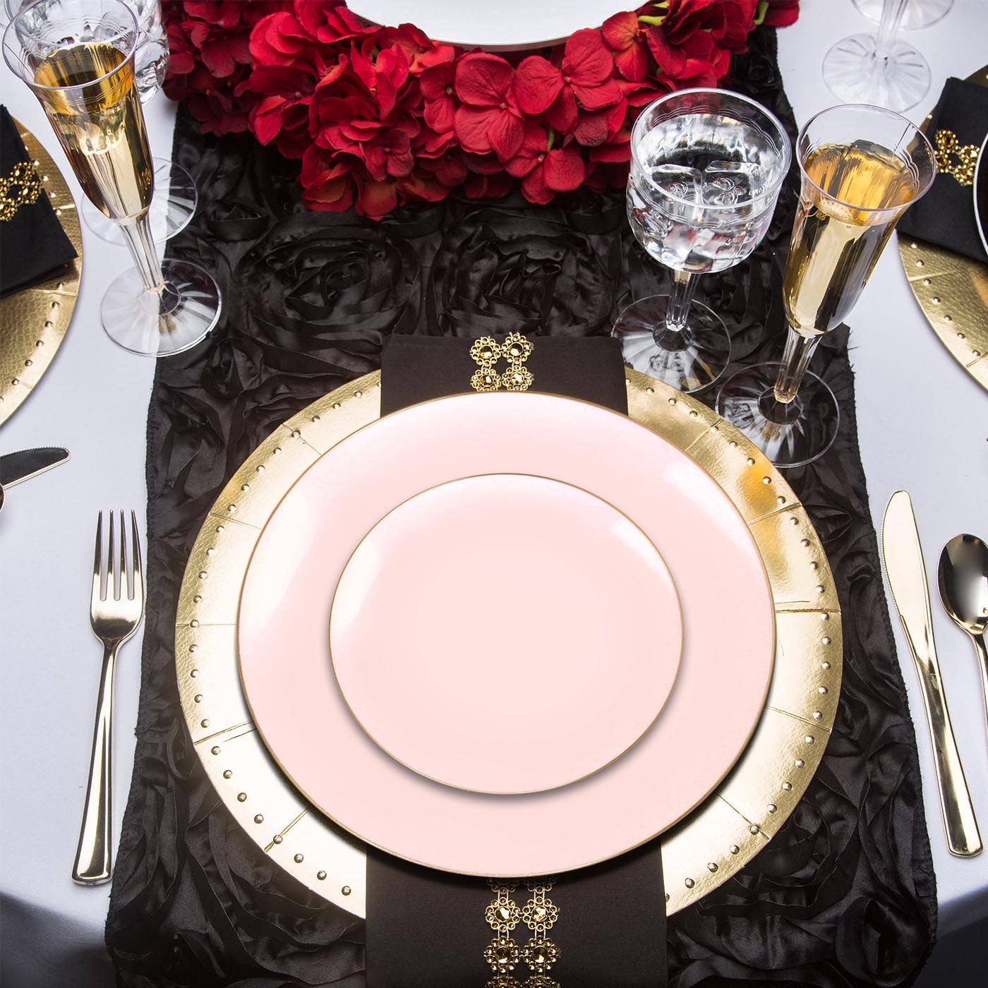 Pink  with Gold Dessert Plates - Plastic