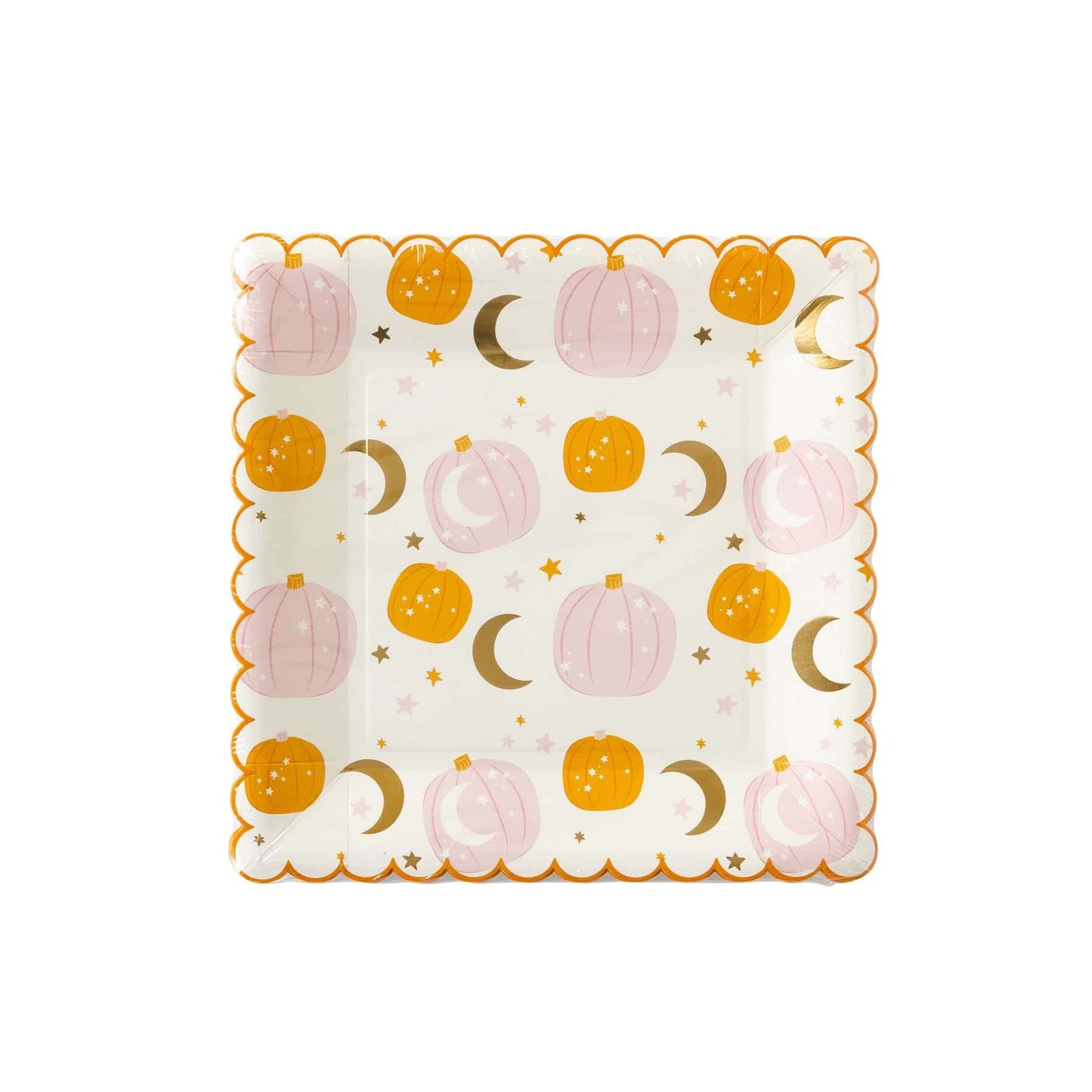 Pink Pumpkins, Stars and Moon Paper Plate