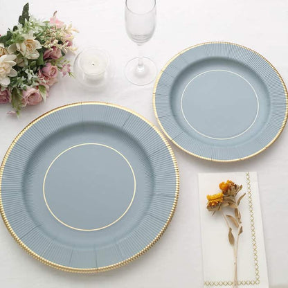Dusty Blue with Gold Rim Paper Dinner Plates
