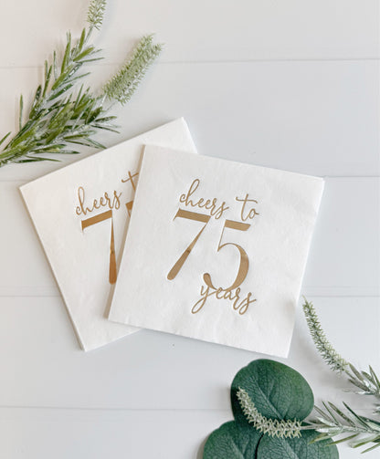 Cheers to 75 Years Cocktail Napkins Gold & White - Set of 16