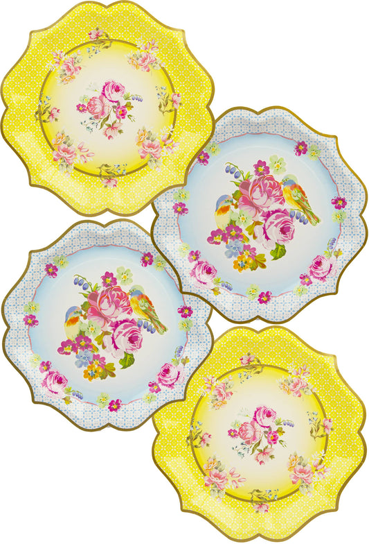 Tea Party Serving Platters - Floral Paper Trays for Alice in Wonderland & Baby Showers (4-Pack)