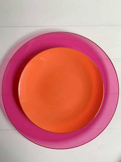 Hot Pink With Gold Edge Dinner Plates