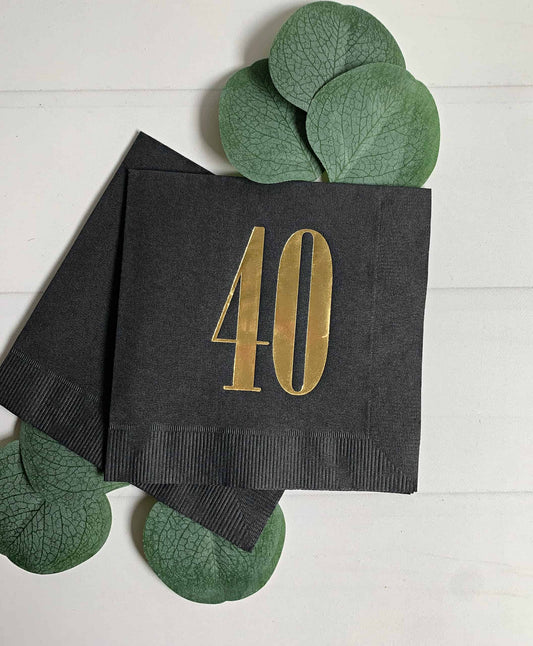 Forty Gold on Black Cocktail Napkins
