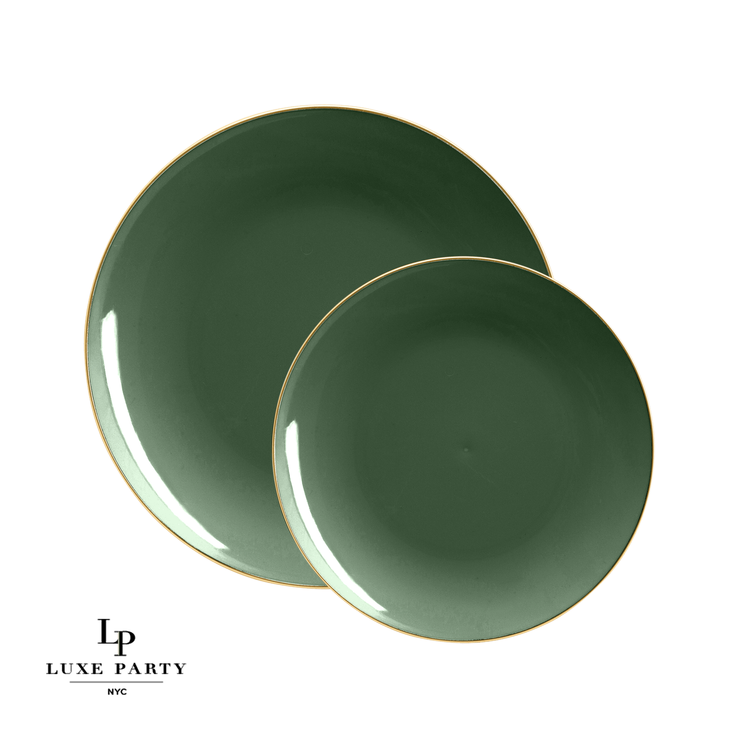 Emerald Green with Gold Dinner Plates - Plastic